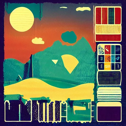 Image similar to Retro, nostalgic, landscape, digital art, retro palette