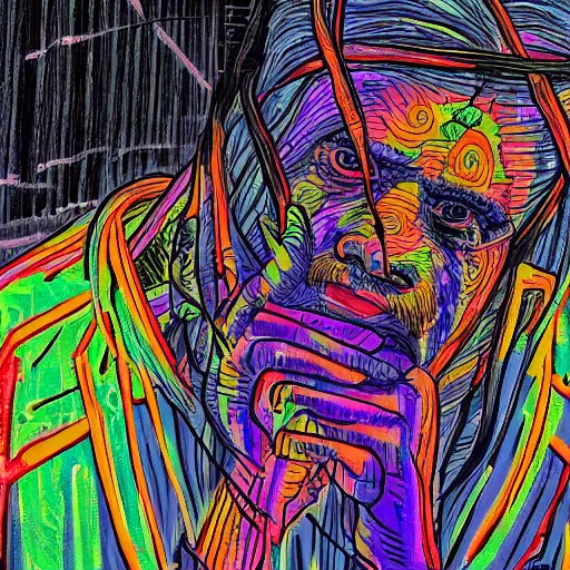 Prompt: a painting of neon shibari jesus they prayed in tokyo, cyberpunk, wideangle camera