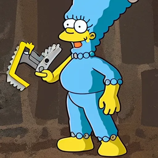 Prompt: marge simpson as a serial killer, holding a chainsaw