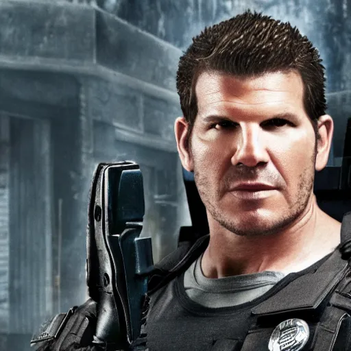 Image similar to David Boreanaz as chris refield in resident evil, 4k, high detail, high-resolution photograph, professional photography