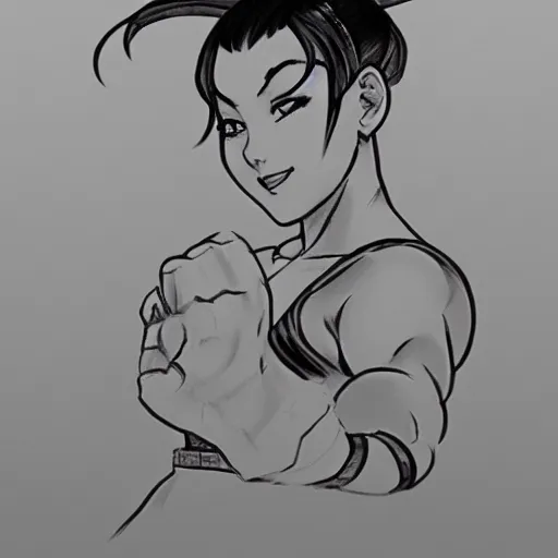 Prompt: a sketch of chun li in the style of gabi tozati