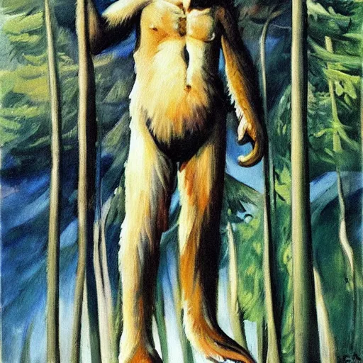 Prompt: bigfoot smoking meth from meth pipe, billowing smole, painted by zinaida serebriakova