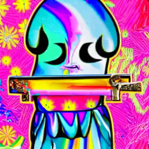 Image similar to guillotine in the style of lisa frank