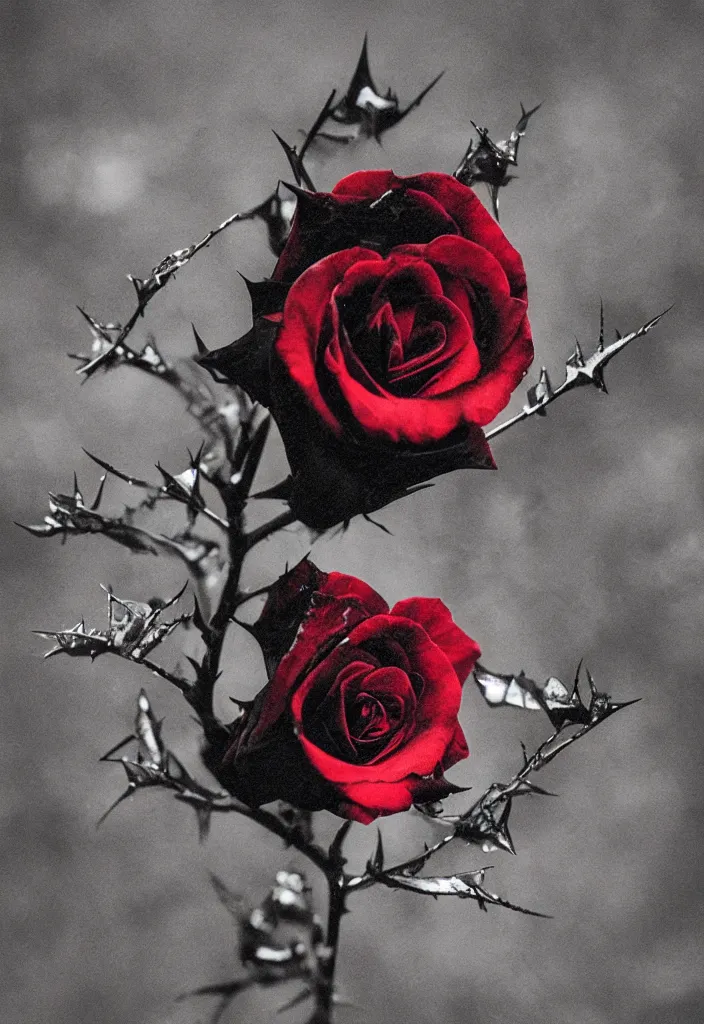 Image similar to a beautiful black rose with blood - stained thorns