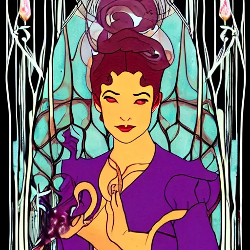 Image similar to art nouveau still of Princess Ursa performing a firebending healing session