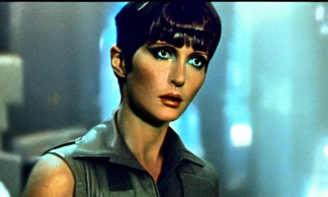 Image similar to full - color cinematic movie still from the 1 9 8 2 film blade runner depicting a very - attractive female police technician conducting the voight - kampff test. science - fiction ; gritty ; dystopian ; detective mystery. detailed facial - features.