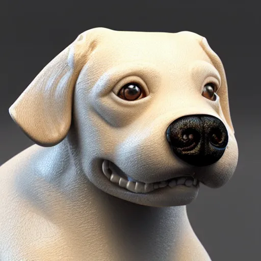 Image similar to a highly detailed realistic 3 d render sculpture of a cute dog with wide open eyes by zhelong xu, unreal engine, ray trace, jingdezhen porcelain. chinese culture. super clear details, ultra clear material. close - up shot, intricate details. 3 d octane render. substance painter.