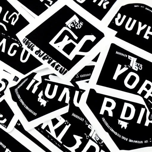 Image similar to black on white graphic design sticker in style of david rudnick, eric hu, guccimaze, acid, y 2 k, 4 k sharpening,