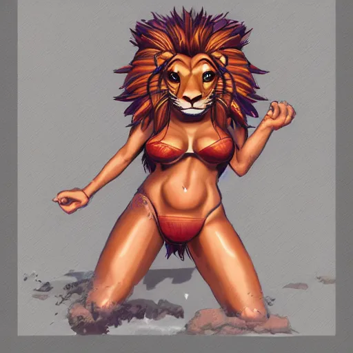 Image similar to profile picture of gambling lion bikini concept art, lofi