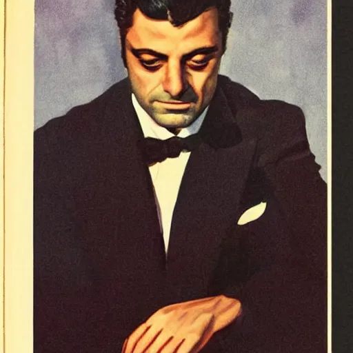 Image similar to “Oscar Isaac portrait, color vintage magazine illustration 1950”