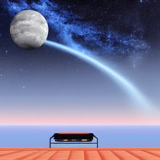 Image similar to endless road that looks like a piano in space, digital art