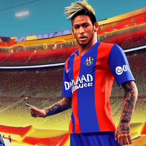 Prompt: a screenshot of neymar in gta. 3 d rendering. unreal engine. amazing likeness. very detailed. cartoon caricature