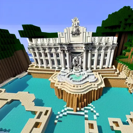 Prompt: Trevi Fountain in Minecraft