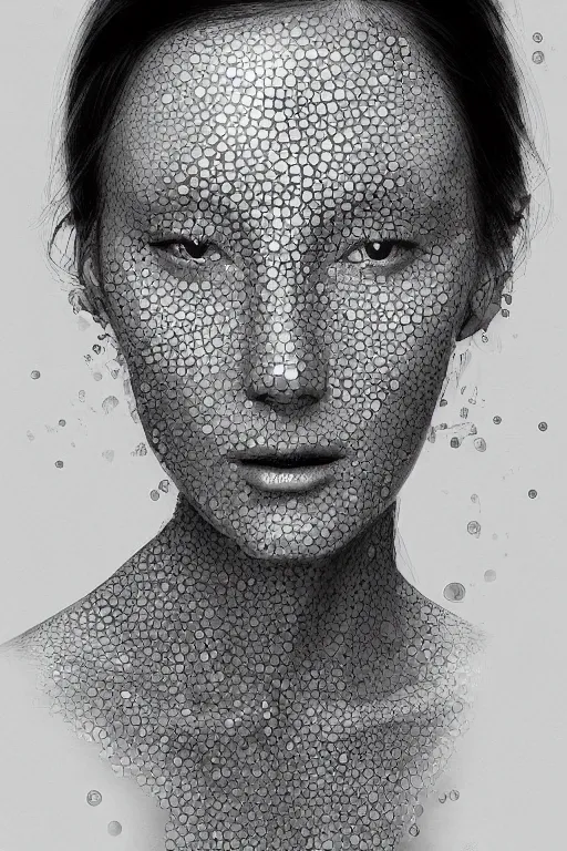 Image similar to portrait of a beautiful woman with reaction diffusion skin. high detail, by jarold Sng