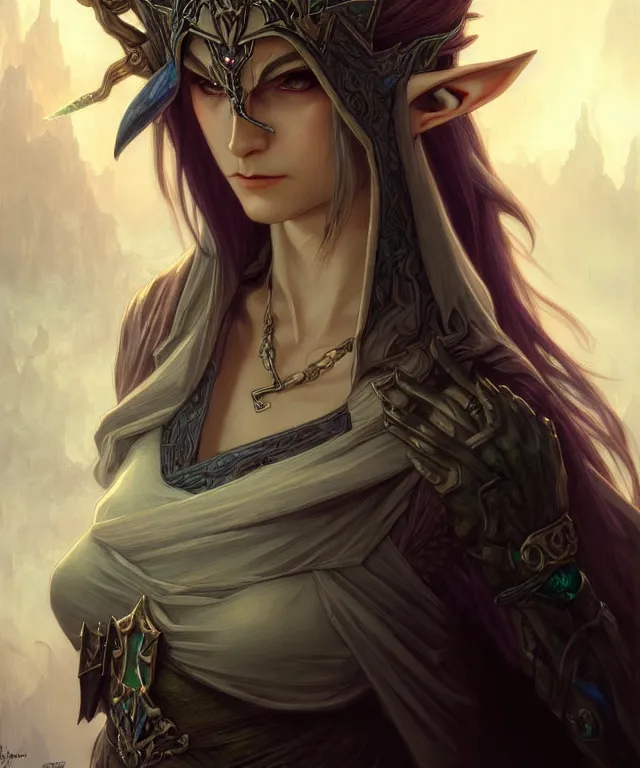 Image similar to dark fantasy, link legend of Zelda twilight Princess portrait, dark surrealist , fantasy, intricate, elegant, highly detailed, digital painting, artstation, concept art, smooth, sharp focus, illustration, art by artgerm and greg rutkowski and alphonse mucha