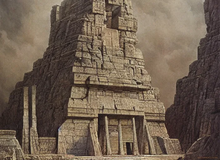 Image similar to The temple of the gods, detailed, immaculate scale, Zdzislaw Beksinski