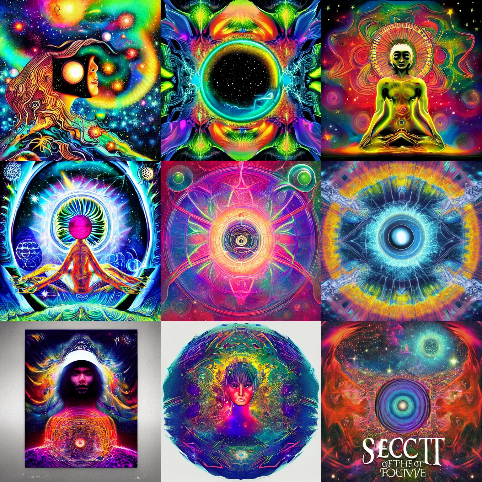 Prompt: secret of the universe, creative interpretation, coverart, psychedelic