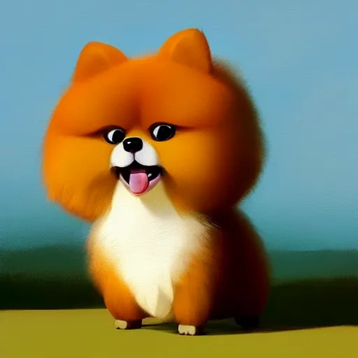 Image similar to goro fujita ilustration a fluffy and happy pomeranian by goro fujita, painting by goro fujita, sharp focus, highly detailed, artstation