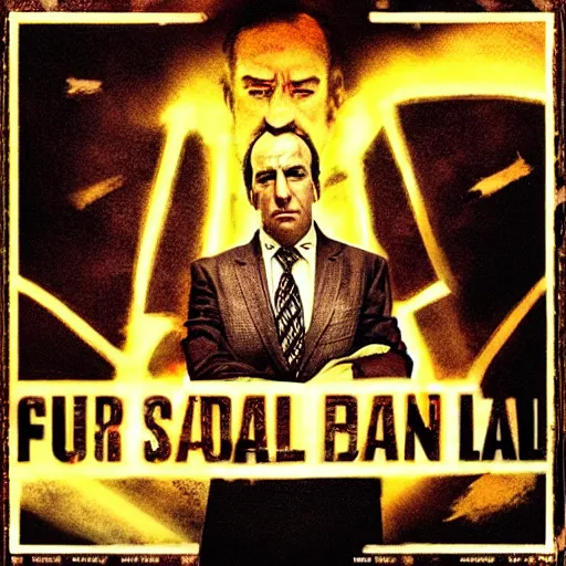 Prompt: “ dystopian propaganda poster of saul goodman as an evil overlord ”