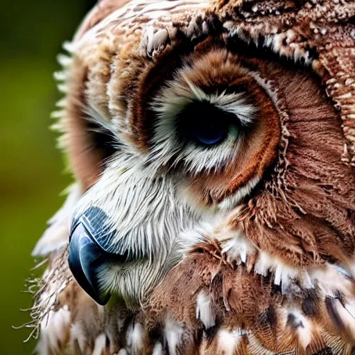 Image similar to A large magical beast called an Owlbear, the beast has the body of a bear and the head of an owl, 8k, ultra realistic, professional photography