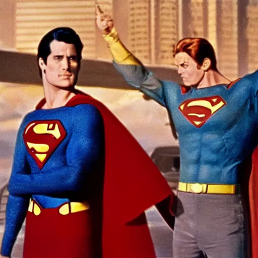Prompt: the end scene from superman part 2. professional kodachrome film image