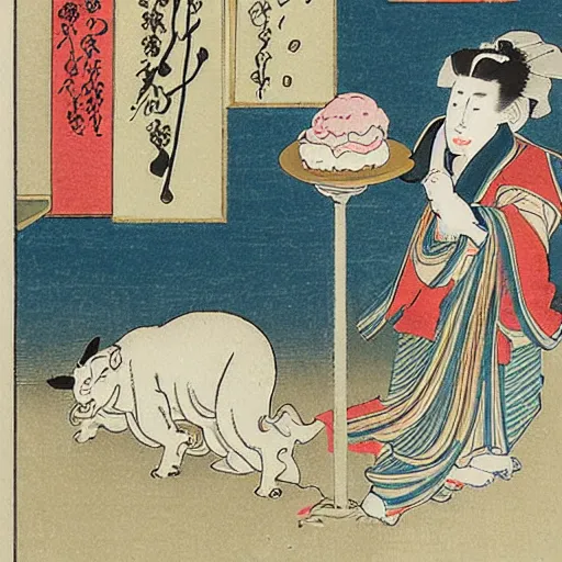 Prompt: ice cream by Kawanabe Kyōsai