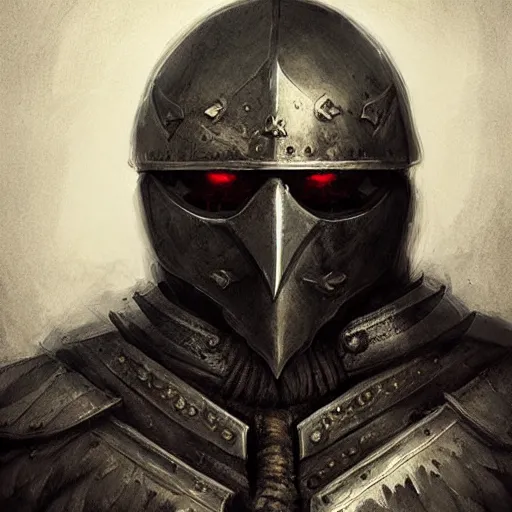 Image similar to crow wearing medieval suit of armor, illustration, concept art, art by wlop, dark, moody, dramatic