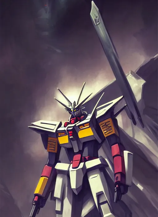 Image similar to portrait epic gundam with sword. highly detailed, digital painting, concept art, smooth, sharp focus, illustration, art by greg rutkowski