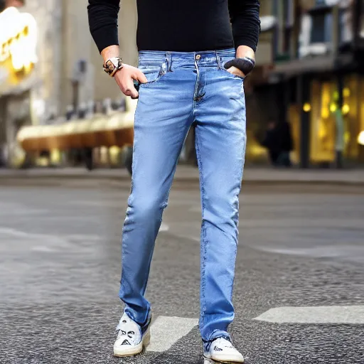 Image similar to man wear a high waist jeans, only the best images, thx