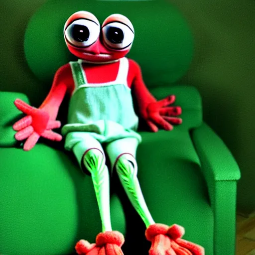 Image similar to pepe with long realistic legs pepe