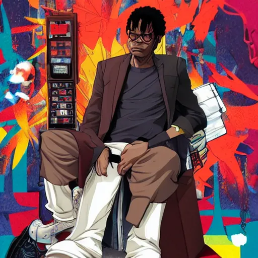 Image similar to Album Art for Char Zulu, Samuel L Jackson as L from Deathnote, psx, 3d shapes, Video Games, marijuana, smoke, by Range Murata, by Sachin Teng, Trending on artstation