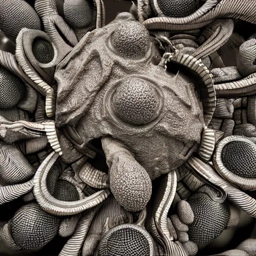 Prompt: microscopic structures, octane render, 8 k, unreal 5, highly detailed, wide angle, intricate complexity, sharp focus, trending on artstation