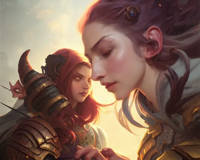 Image similar to teamfight tactics, deep focus, d & d, fantasy, intricate, elegant, highly detailed, digital painting, artstation, concept art, matte, sharp focus, illustration, hearthstone, art by artgerm and greg rutkowski and laura sava and alphonse mucha