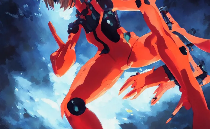 Image similar to A painting of Asuka from Evangelion trending on artstation in the style of Greg Rutkowski