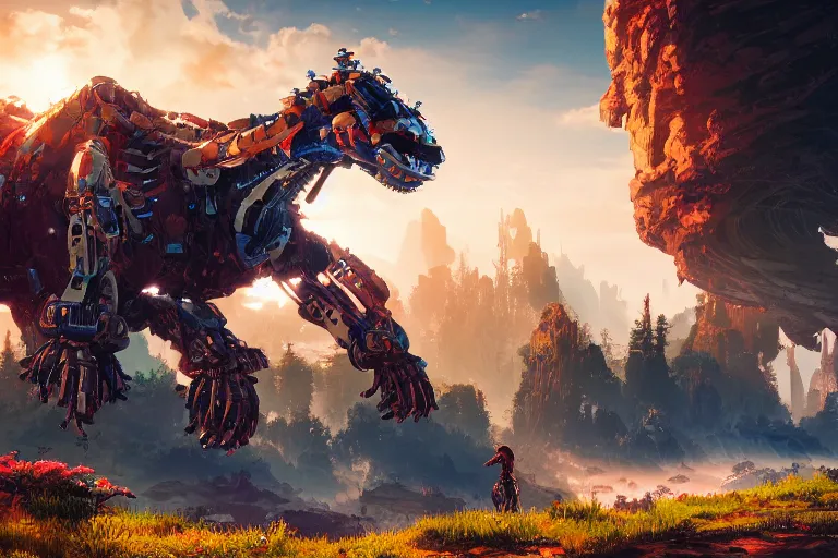 Image similar to bristleback machine mecanical creature robot of horizon forbidden west horizon zero dawn radiating a glowing aura global illumination ray tracing hdr fanart arstation by ian pesty and alena aenami artworks in 4 k