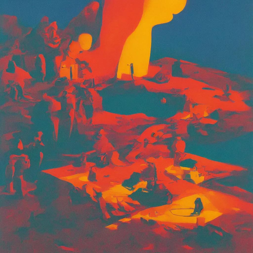 Image similar to a paper blotter tab of LSD acid melting into a surreal psychedelic hallucination, screenprint by Edward Hopper and James Gilleard, Zdzislaw Beksinski, Steven Outram colorful flat surreal design, hd, 8k, artstation