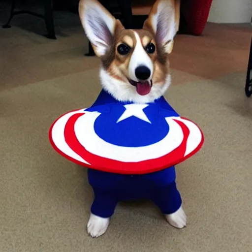 Prompt: corgi dressed as captain america, comic, professional art