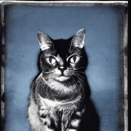 Image similar to a cat that is sitting on the ground, a silk screen by josef jackerson, featured on flickr, fluxus, cyanotype, ambrotype, calotype