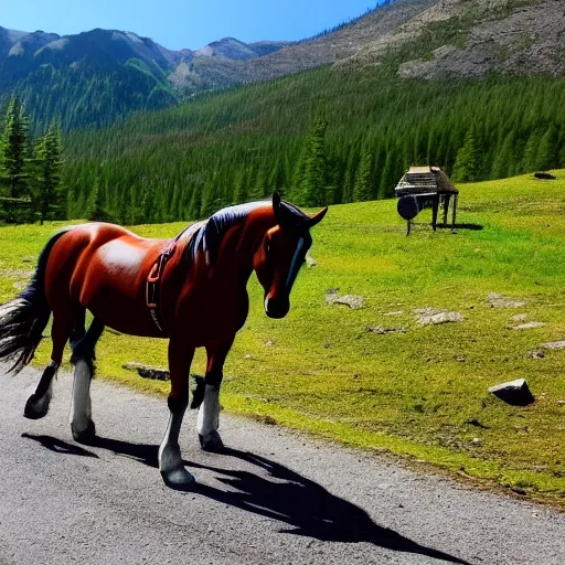 Image similar to horse on bicycle in the mountains