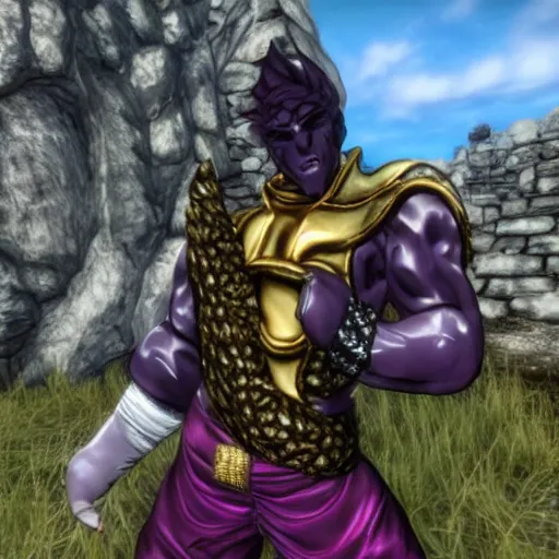 Image similar to JoJo from JoJo's bizarre adventure in Skyrim