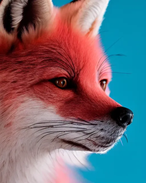Image similar to pink fox, portrait, blue background, 8 k, 8 5 mm f 1. 8
