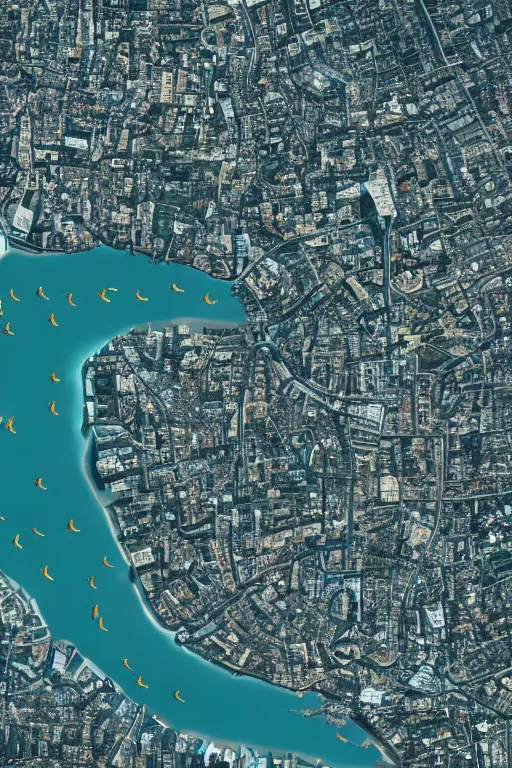 Image similar to ” marine life swimming around a huge city, overdetailed image, ultra realistic, 8 k ”