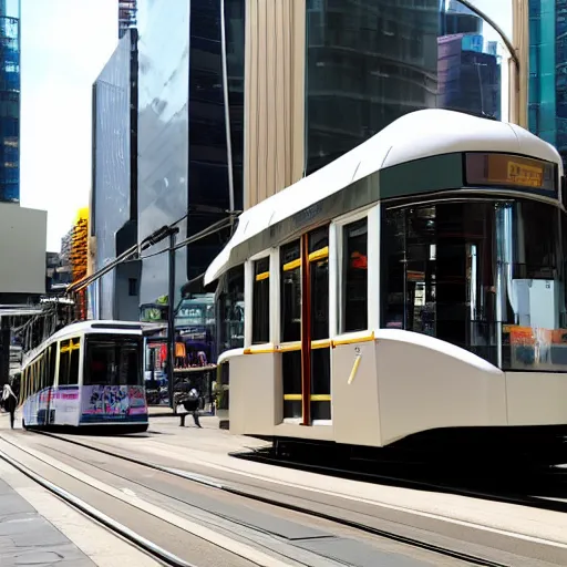 Prompt: photo of a futuristic Melbourne tram