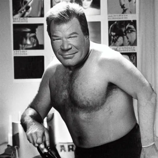 Image similar to live-action-Wario-hollywood movie casting, played by William Shatner, posing for poster photography
