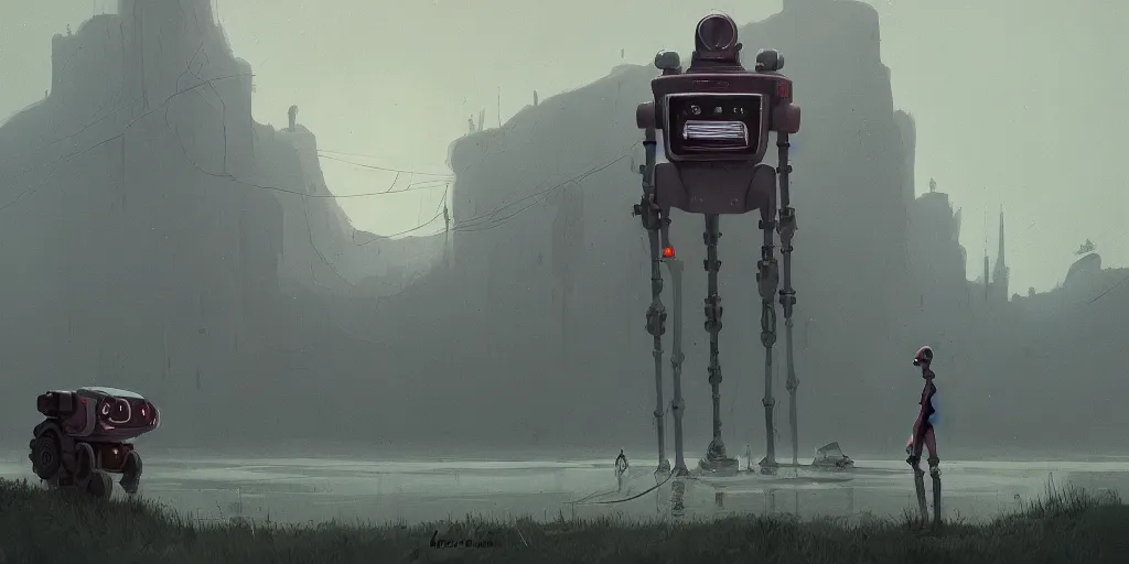 Prompt: a beautiful matte painting of a robot by simon stalenhag and abigail larson, trending on artstation