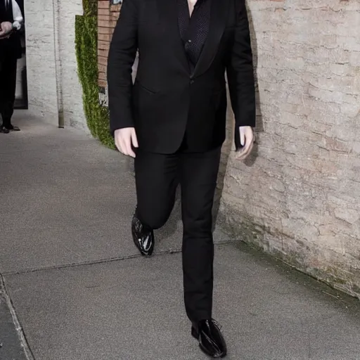 Image similar to elon musk dressed in a alexander mcqueen outfit