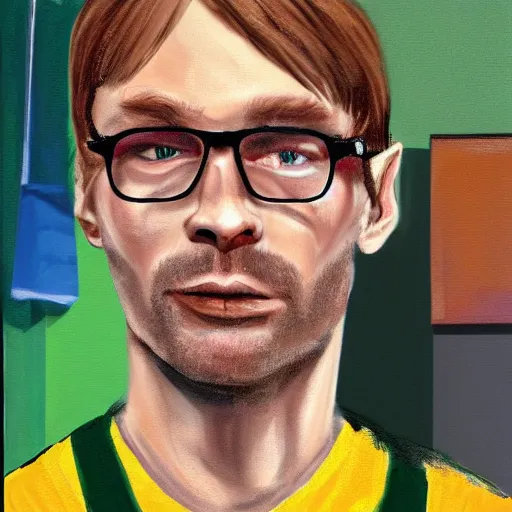 Image similar to jeffrey dahmer using gucci inmate clothes in catwalk court, oil painting, ultradetailed, digital painting, ultradetailed