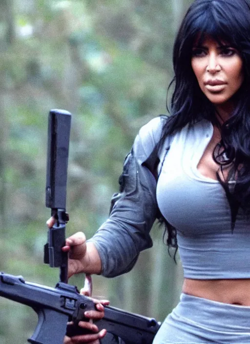 Image similar to film still of kim kardashian as John Rambo in Rambo,