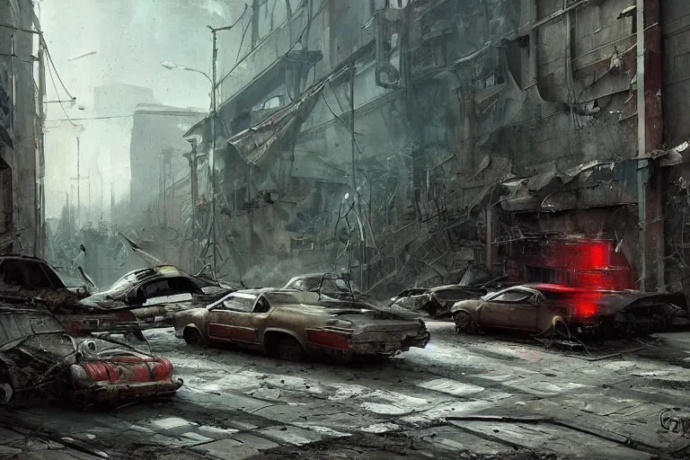 Prompt: derelict soviet cyber street cinematic clean art darek zabrocki,