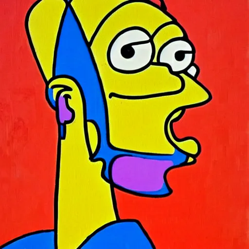 Prompt: Homer Simpson, by Pablo Picasso, masterpiece, vibrant colours, intricate, highly detailed